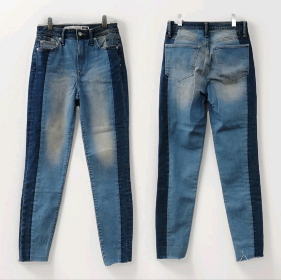 Lovers and Friends Womens Size 26 Mason Two Tone Blue Denim Raw Hem Jeans - Picture 1 of 16